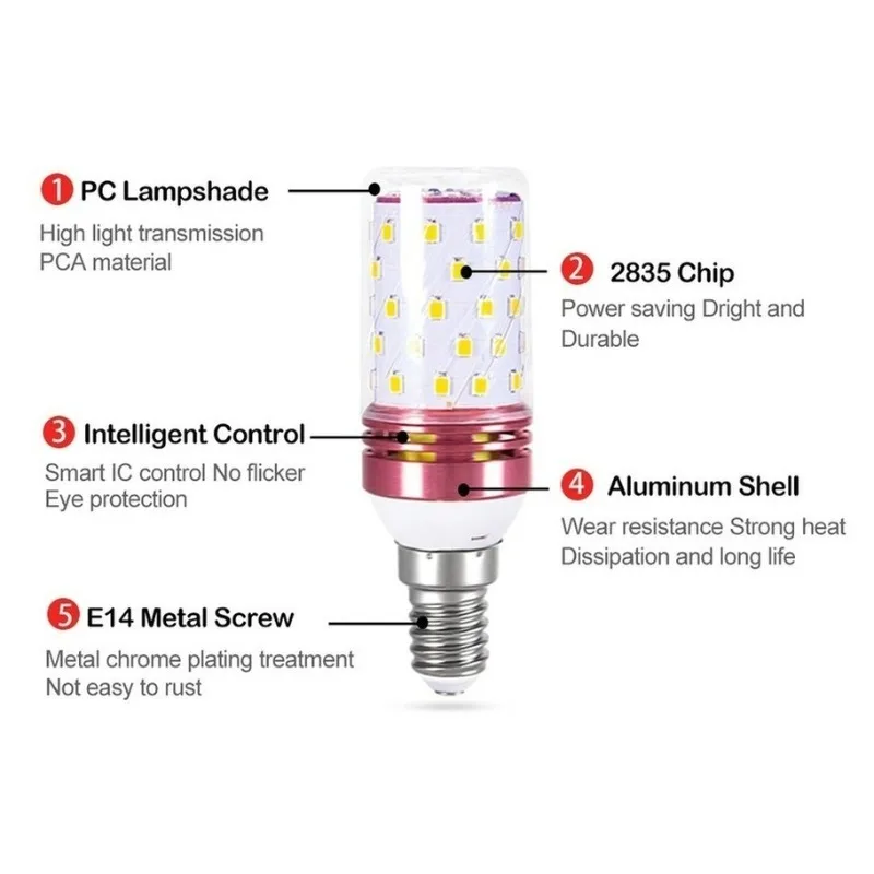 Lampada a mais LED candela E27 220V Bombillas LED E14 fiala LED lampadina a mais 2835 SMD 12W 16W lampadina a candela di mais 3 colori