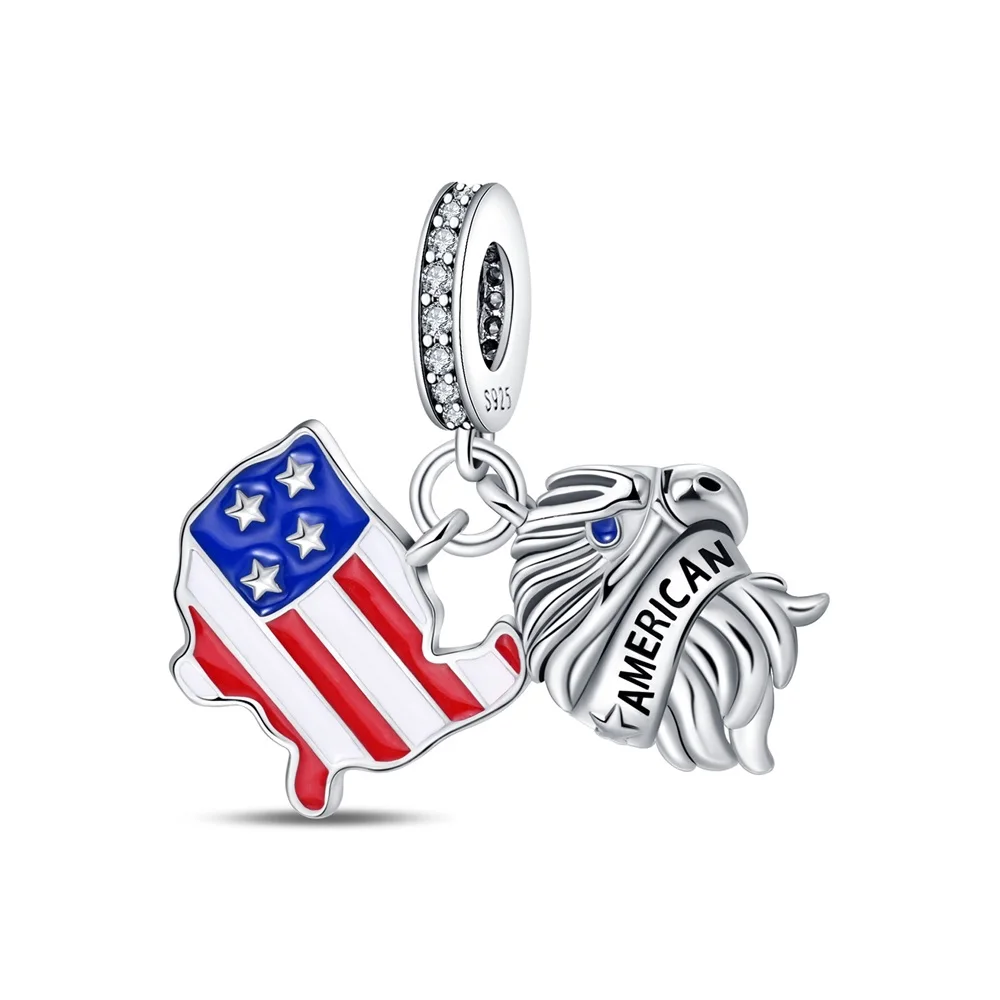 

Special 925 Sterling Silver Colorful US Flag Map Eagle Charm Fit Pandora Bracelet Women's Daily Jewelry Accessories