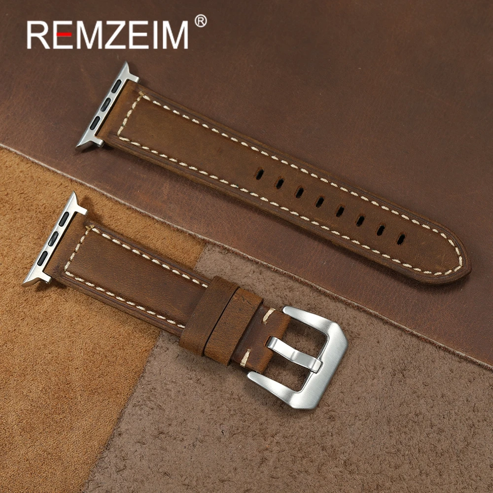 Crazy Horse Echtleder-Armband für Apple Watch 1–10, Ultra SE 2, Herren-Armbänder für Iwatch 38/40/41/42/44/45/46/49 mm