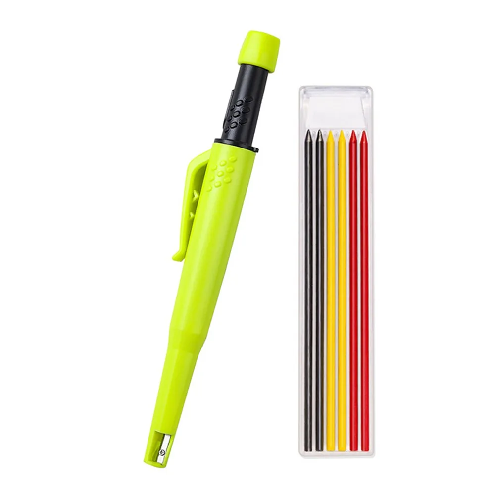 Plastic Carpenter Pencil Built-In Sharpener Leads Woodworking Marker Pen Colored Leads Non-Slip Grip Deep Hole Pencil Carpentry