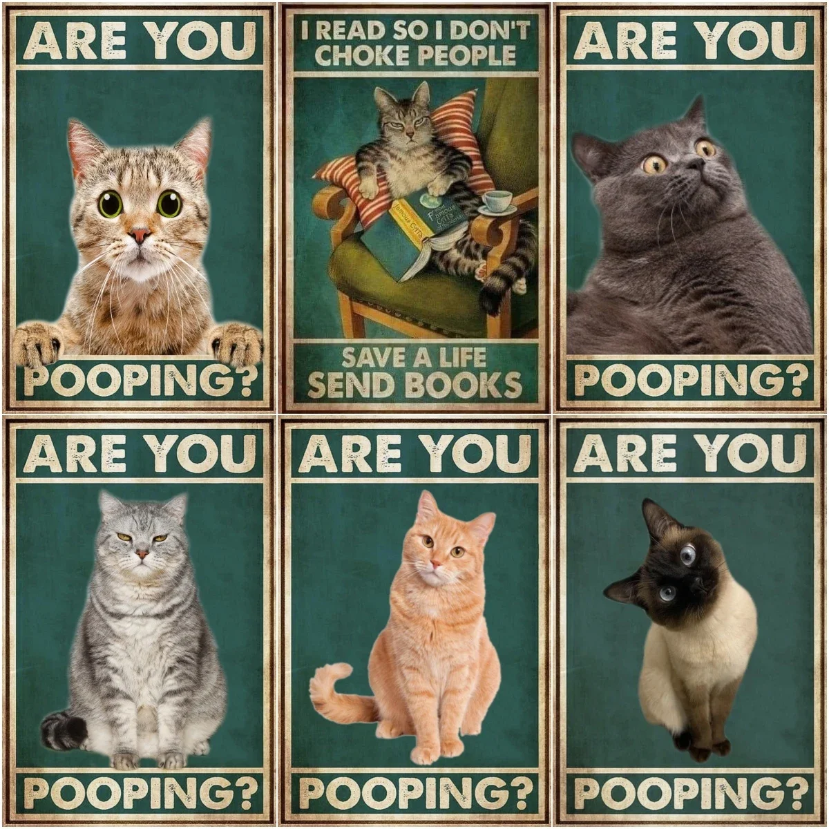 Are You Pooping Poster Bathroom Funny Bathroom Sign  Prints Cute Cat Quote Art Wall Picture Toilet WC Decor Metal Art Tin Sign