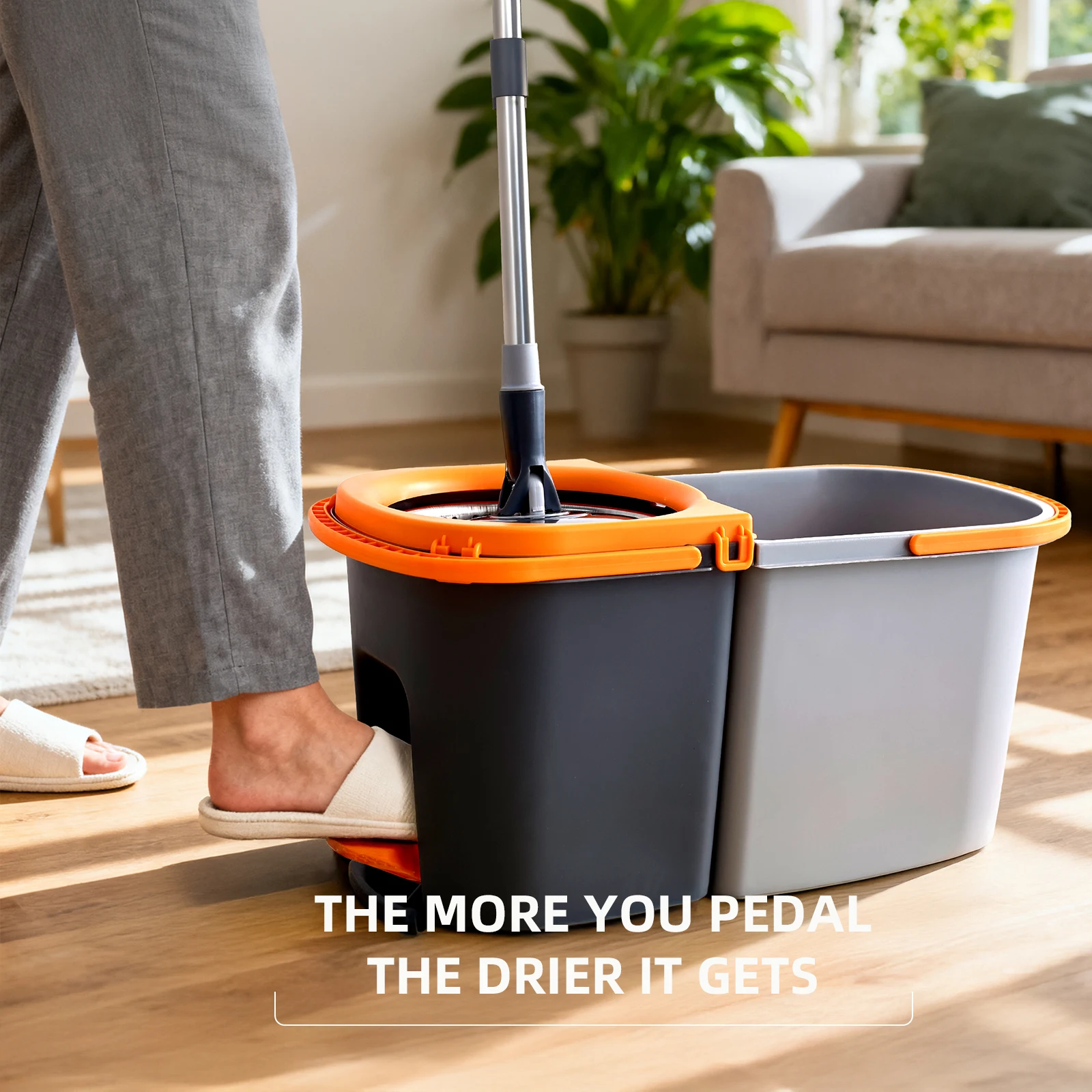 Rotating Spin Mop and Bucket Set, Absorbent Adjustable Stainless Steel Handle, Sturdy 360° Rotate Easy Wring System, Bucket-Based Fast Fluid Removal, 4 Microfiber Refill Heads for Home Kitchen Floor Cleaning