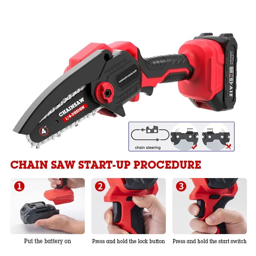 Effective 4-inch Rechargeable Mini Chainsaw Cordless Electric Saw Household Logging Woodworking Power Tool