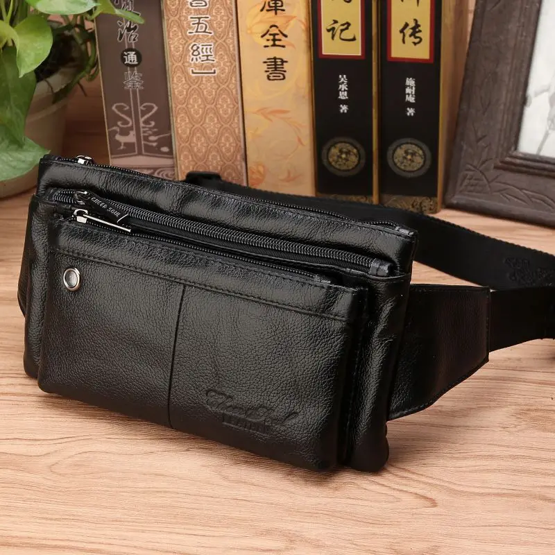 Men Waist Fanny Bag Belt Sling Chest Bags Genuine Leather Invisible Thin Travel Climb Retro Real Cowhide Male Hip Bum Bags