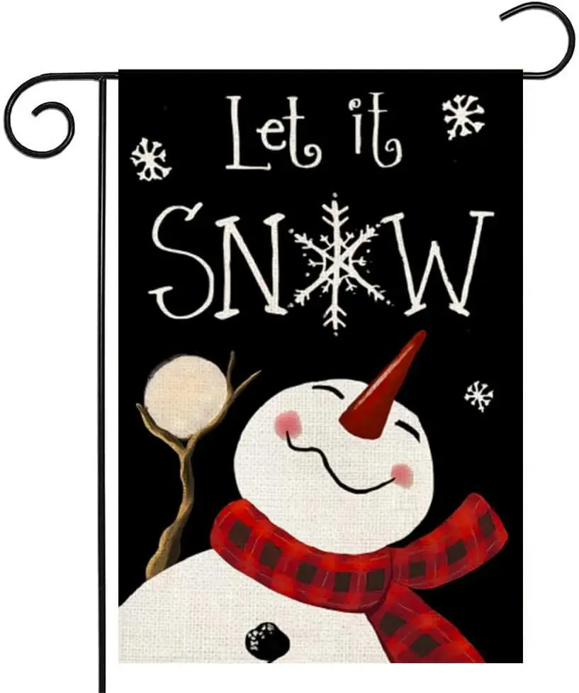 Let It Snow Snowman Garden Flag 12.5 x 18 Inch Merry Christmas Decorative Double Sided Burlap Small Flag Holiday Banners for Win