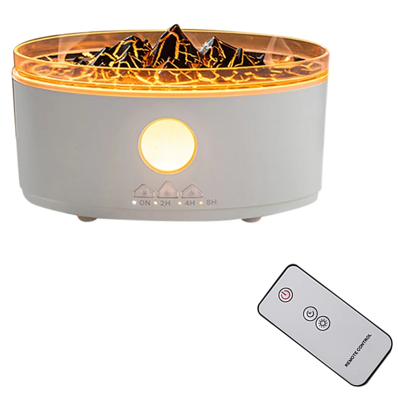 ABKR-초음파 에센셜 오일 디퓨저 가습기 아로마테라피 불꽃 화산 조명 타이머플레임 침실용 멀티컬러 미국 플러그
