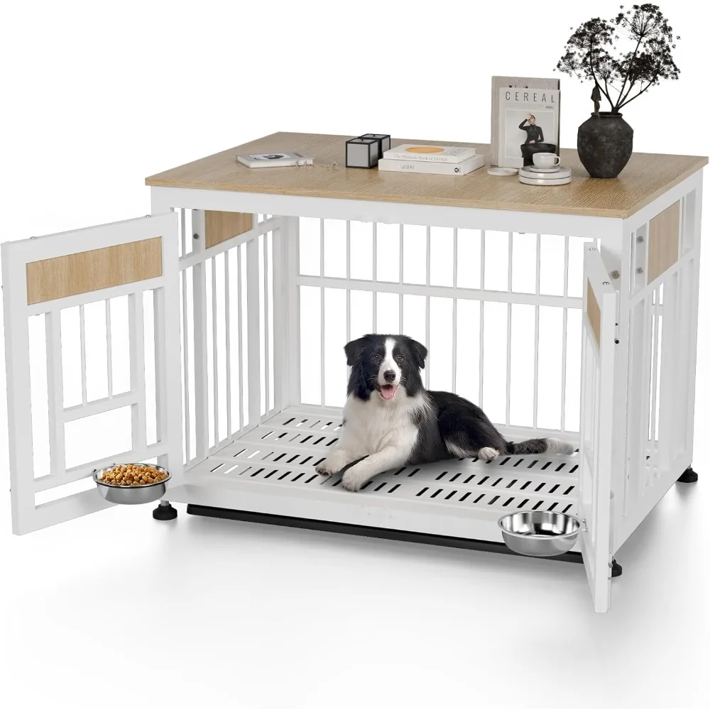

Dog Crate Furniture End Table, 38 Inch Hidden Kennel Cabinet with Removable Tray, Thickened Metal Frame Dog Cage, Dual-Purpose P
