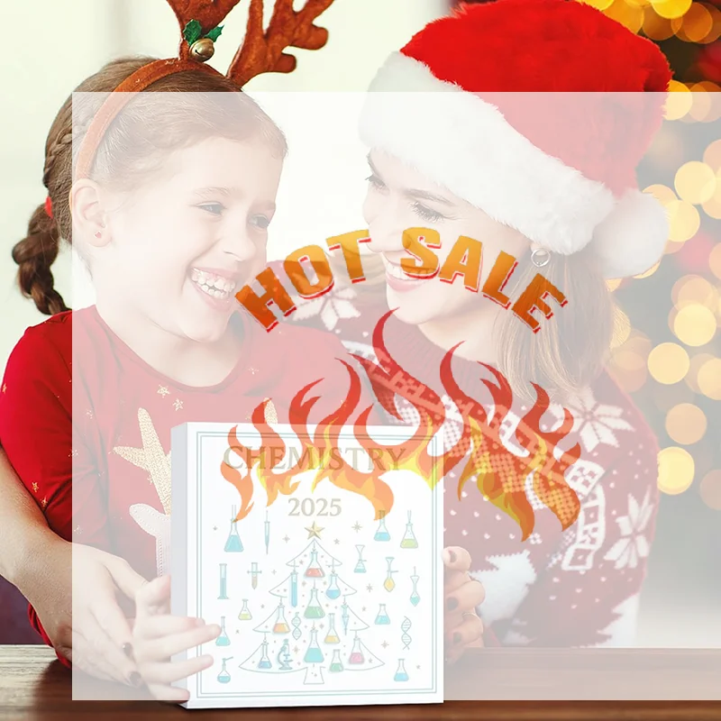 صندوق هدايا مفاجآت لعيد الميلاد لمدة 24 يومًا من الكيمياء، تقويم مجيء تحت عنوان علمي مع 24 زينة مستوحاة من المختبر #1