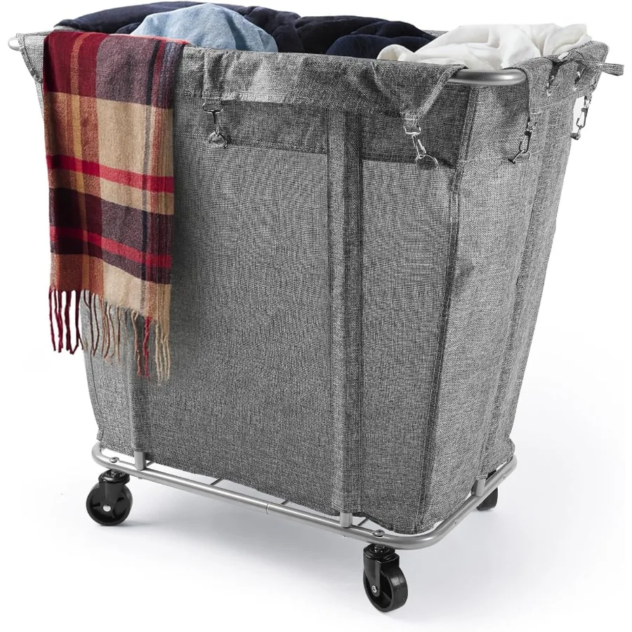 عربة غسيل كبيرة بعجلات للاستخدام التجاري والمنزلي بسعة 320 لتر و9 بوشيل 32.3 لتر × 19.7 وات × 30.7 ارتفاع إطار فولاذي بوصة