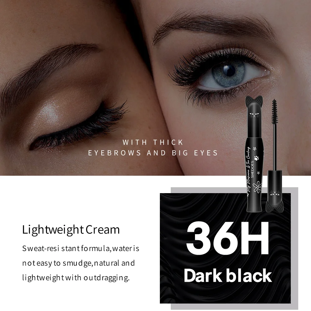 黒色の防水・防汗・濃密で細長いカールを実現する、にじまないマスカラ