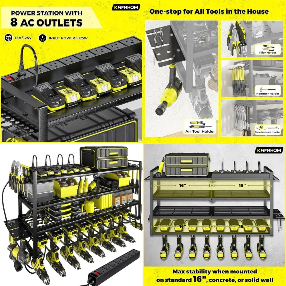 

Настенный органайзер для электроинструментов с 8-портовой зарядной станцией и местом для хранения дрелей, аккумуляторов, отверток и многого другого