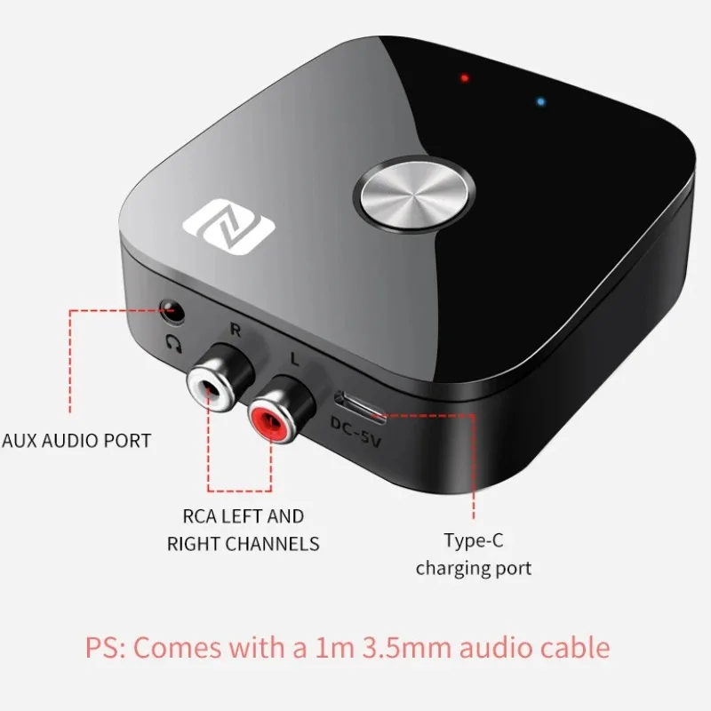 NFC Bluetooth 5.3 Receiver Adapter for Home Stereo System HiFi 3.5mm RCA Stereo Wireless Adapter for Old Stereo Receiver