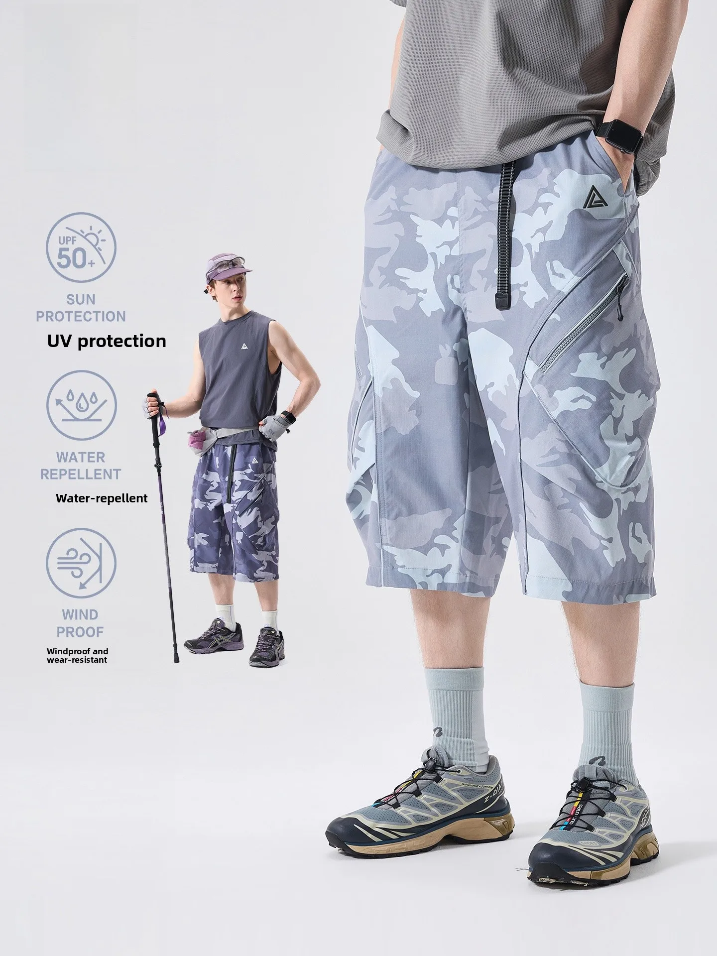 

LAZY DAY Men's Camouflage Outdoor Workwear Seven-Foot Pants Summer Hiking Anti-Ultraviolet Loose Fit Polyester Casual Trousers