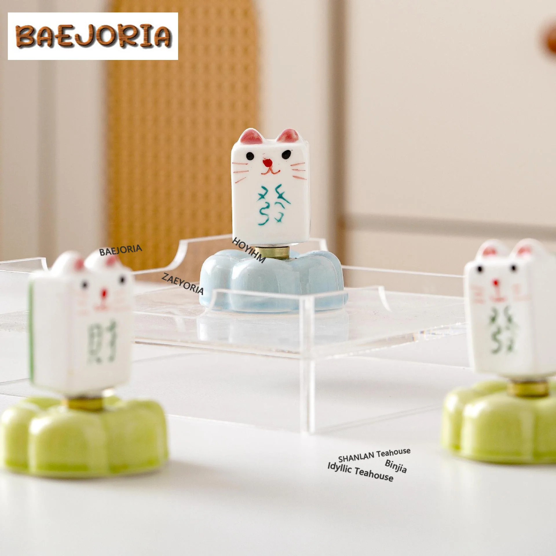 BAEJORIA Cat Mahjong Rotating Ceramic Tea Pet Zen Tea Games Tea Figurine Play Toys Tea Statue Ornaments Accessories Workmanship view 4