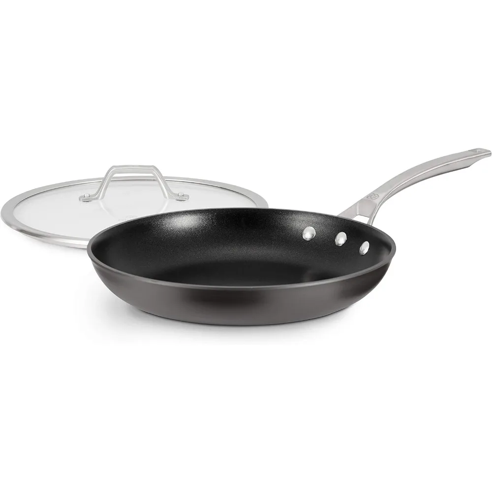 

Nonstick Frying Pan with Lid and Stay-Cool Handles, Dishwasher and Metal Utensil Safe, PFOA-Free, 12-Inch, Black