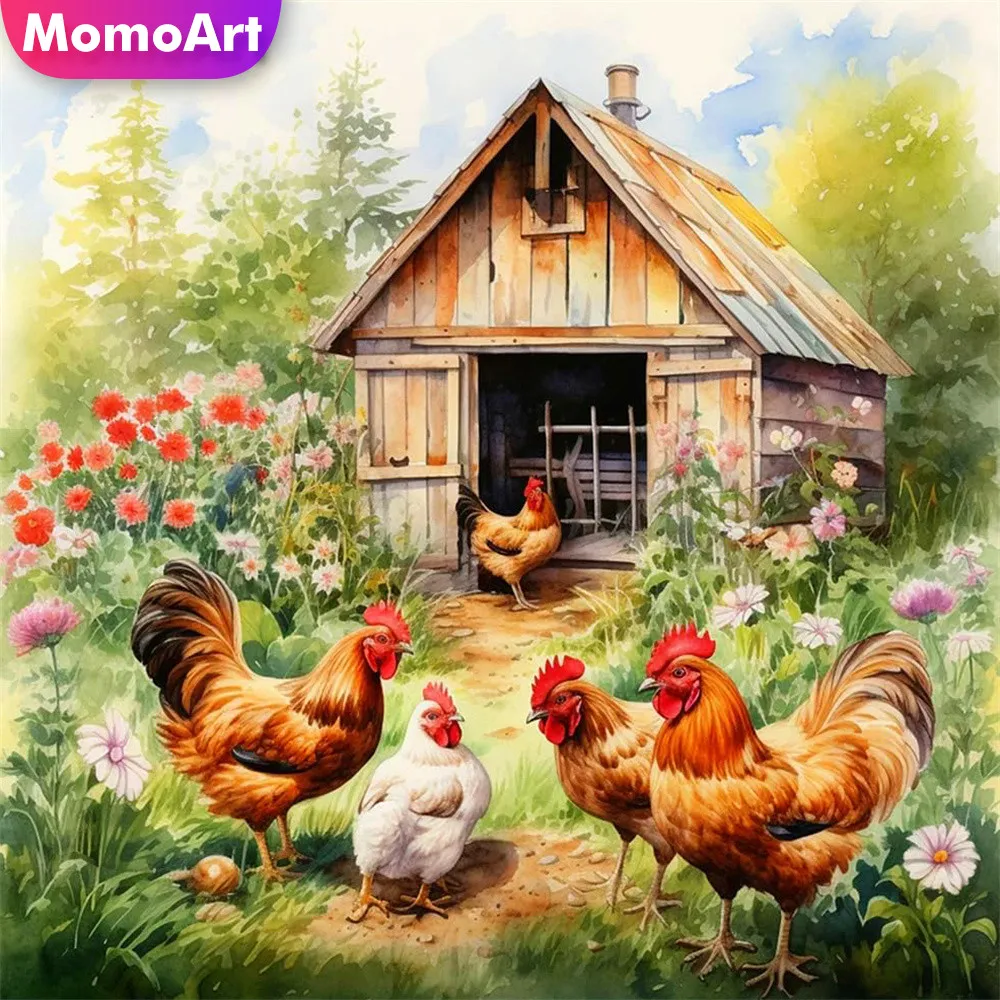 Momoart Tier-Kreuzstich-Set, Huhn, 11CT, einzigartiges Hobby-Stickerei-Zubehör, Hausdesign, DIY-Nadelarbeit, handgefertigtes Geschenk