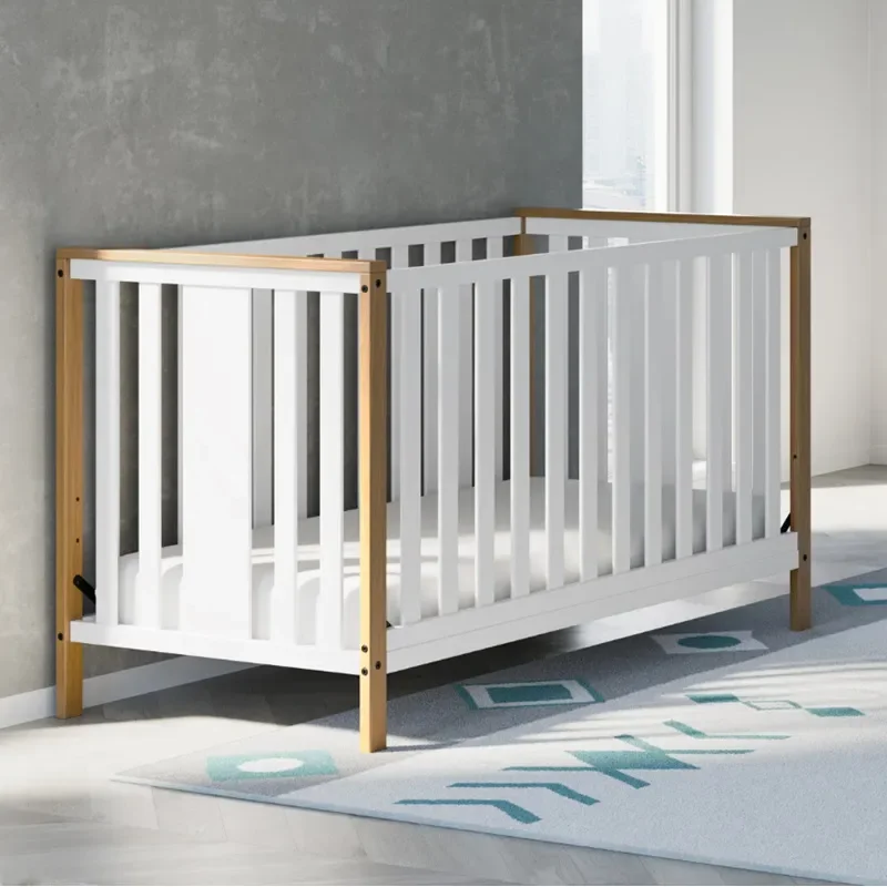 Custom Solid Wood Children Bed Newborn Wooden Baby Crib Household Simple High Guardrail Infant Bed