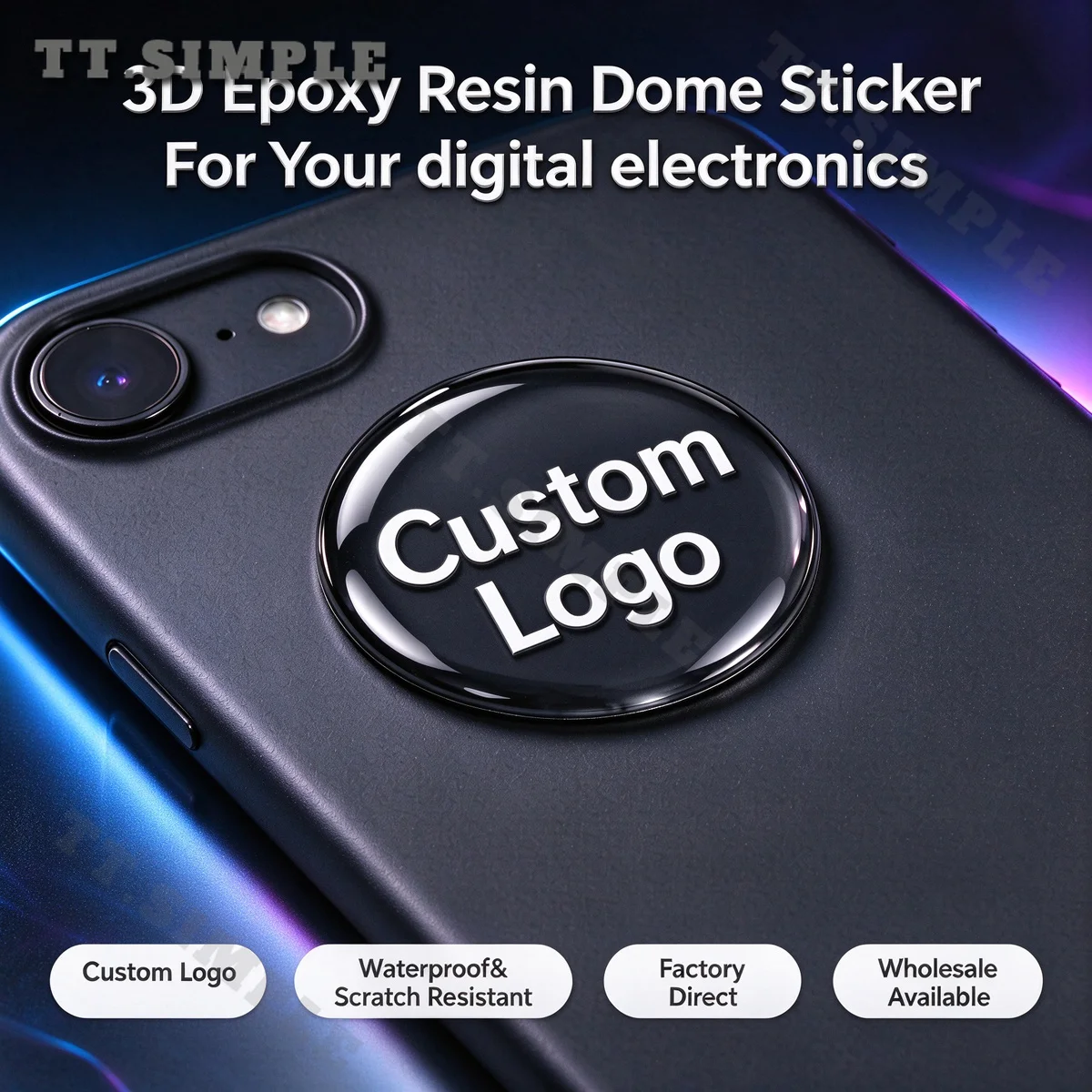 Custom 3D Epoxy Resin Dome Sticker Personalized Digital Electronics Logo Decal for Phone&Earbud Case Power Bank,Factory Direct