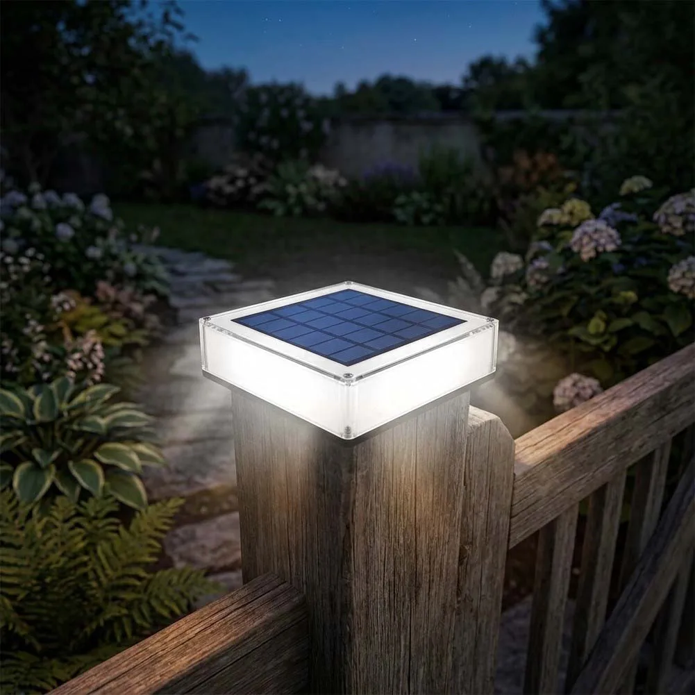 Waterproof Solar Post Cap Light 5x5 Inches for Wooden Metal Posts Bright LED Output Wide Beam Angle Year Round Outdoor Use