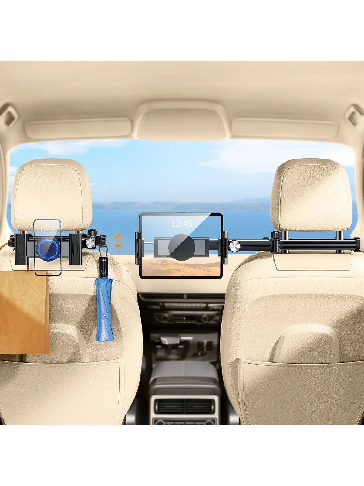 Eary – support d'appui-tête pour tablette de voiture, support de téléphone pour siège arrière pour enfants, support magnétique, essentiels de voyage sur route pour appareils de 4.7 à 12.9 pouces