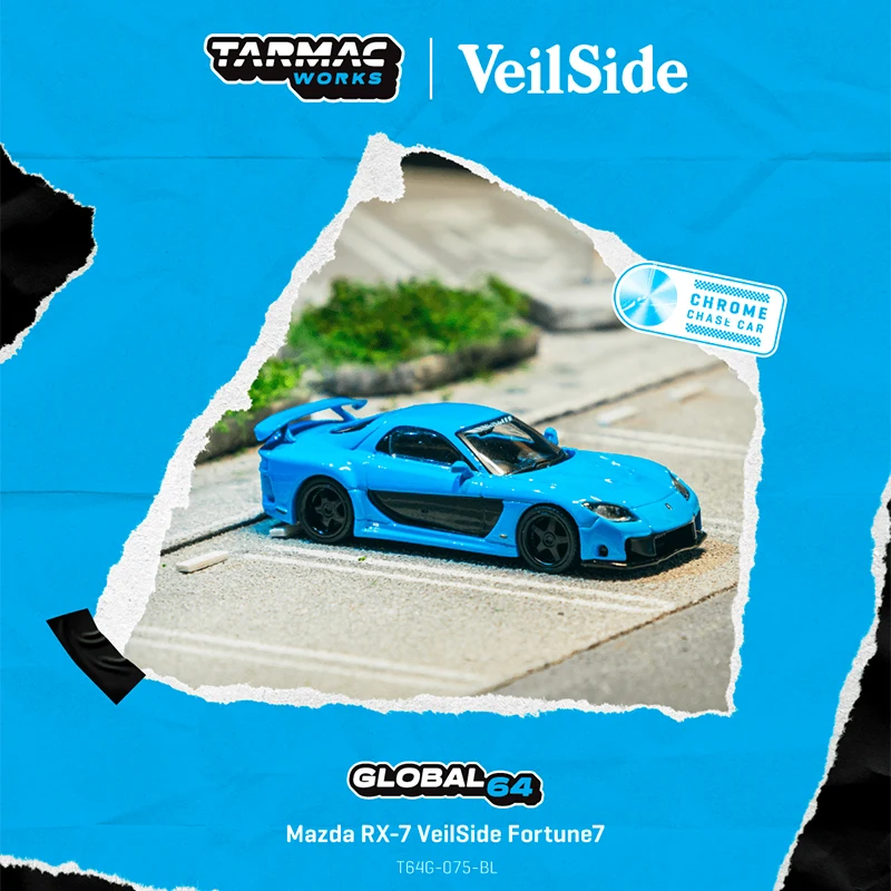 PreSale TW Mazda 1:64 RX7 VeilSide Fortune7 Blue Diecast Car Model Collection Toys Tarmac Works