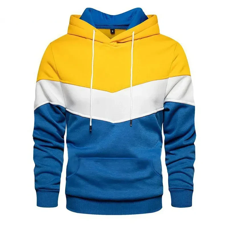 

2025 men's autumn and winter hoodies, fashionable patchwork hoodies, warm hooded sweaters, pullovers, men's casual patchwork swe