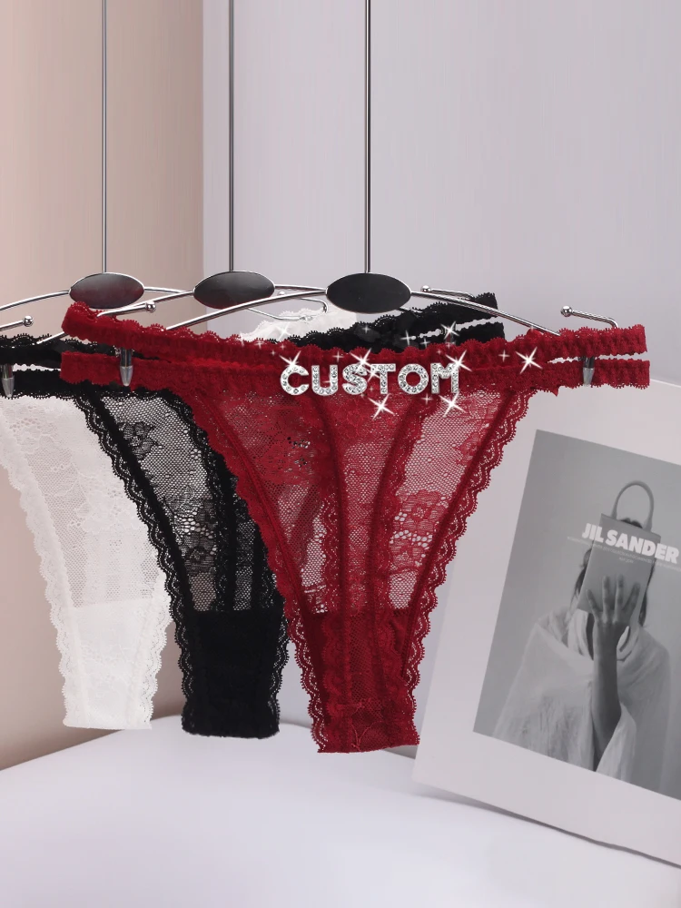 

Customized Letters Sexy Thong Panties with Names Personality Low Waist Lace G-String Thongs for Women Letters