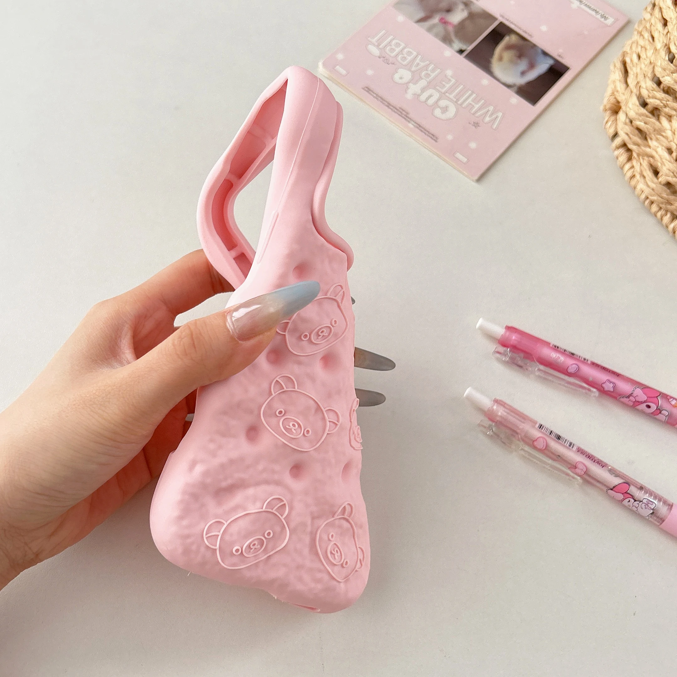 3D Puffed Bread Bear Phone Case, Silicone Protective Cover with Embossed Teddy Bear Pattern for iPhone 17/16/15/14/13/12 Pro Max view 6