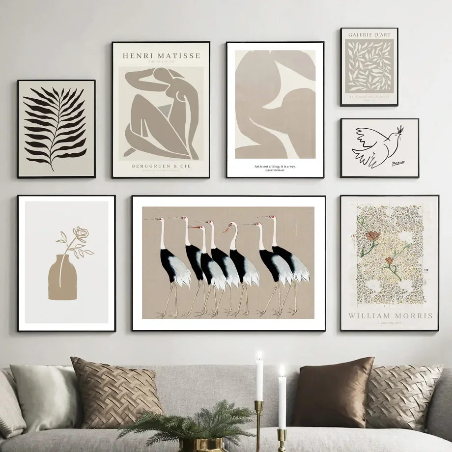 Abstrakte Beige Minimal Boho Linien Vase Picasso Wand Kunst Leinwand Malerei Poster Und Drucke Wand Bilder Für Wohnzimmer Dekor