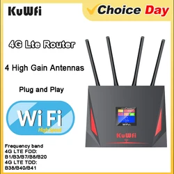 KuWfi 4G Wirless Router 150Mbps Wifi Hotspot With SIM Card Slot RJ45 WAN LAN Port Support 10 Devices 4 High Gain Antennas