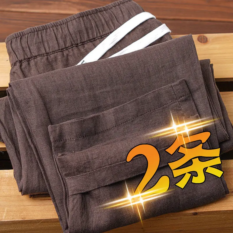 Ultra-Thin Linen Cotton Sports Pants Men's Loose Elastic Casual Trousers Summer Wear Comfortable Breathable Straight Leg Pants
