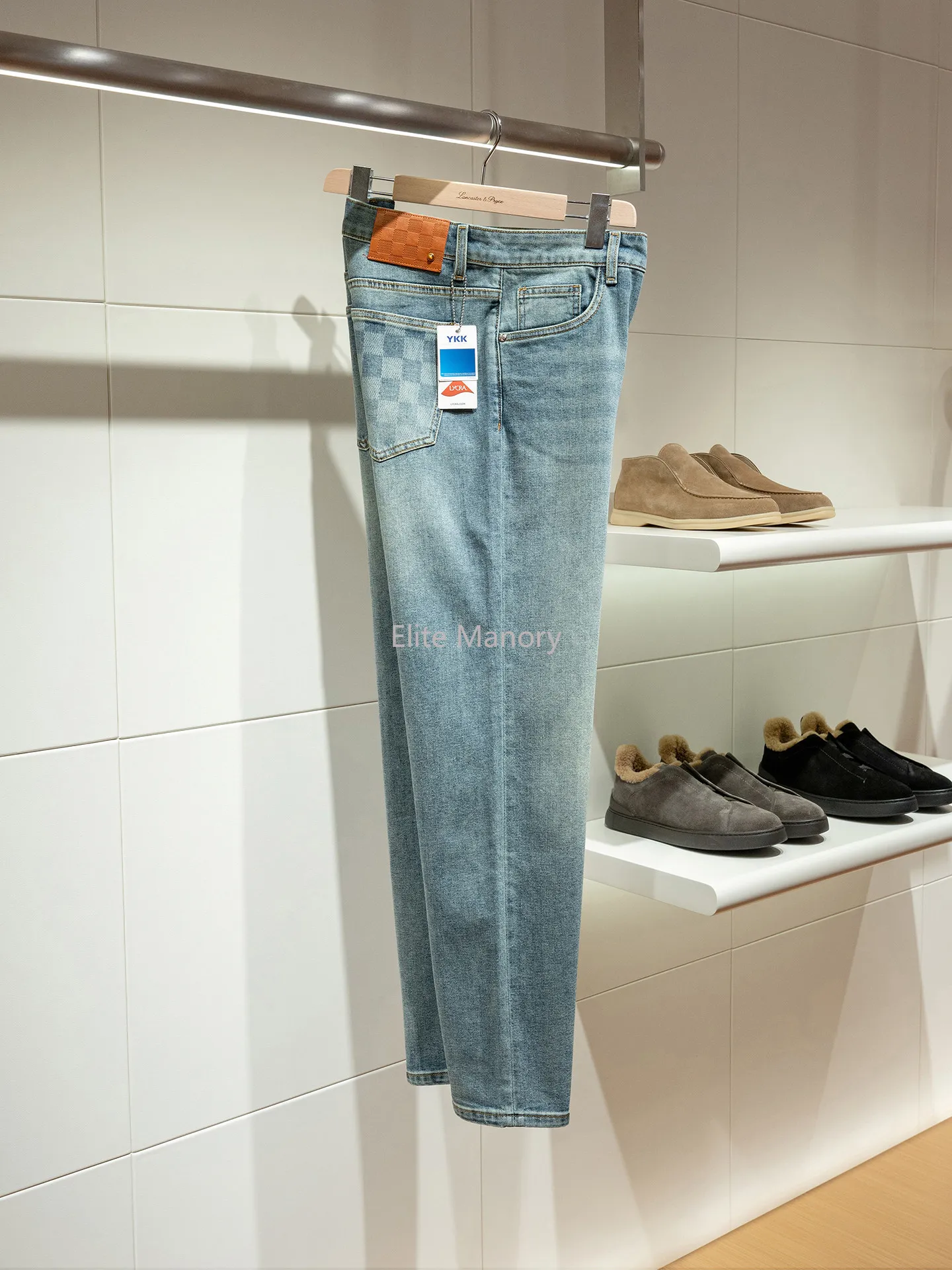 

12 oz washed stretch cotton blend, spring men's loose straight jeans