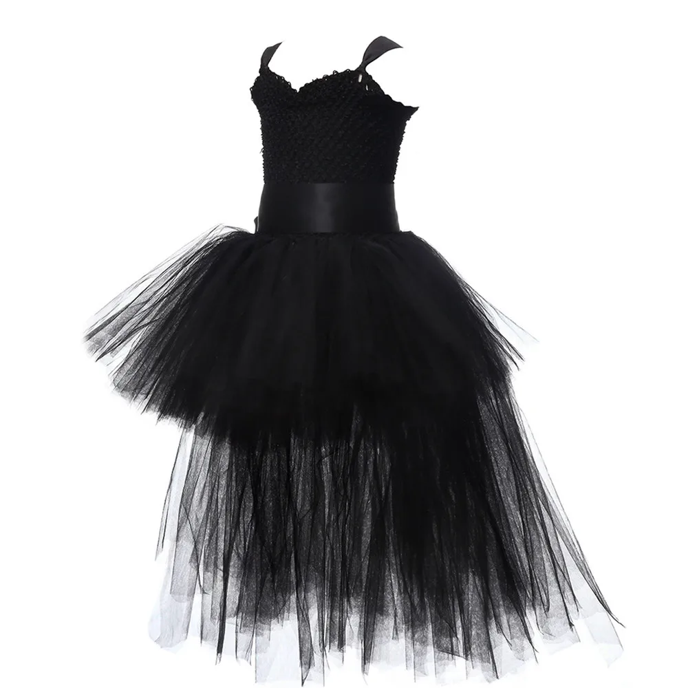 Girls Pink Black Tutu Dress V-neck Train Girl Evening Birthday Party Tulle Dresses Girl Ball Gown Dress Kids Halloween Costumes