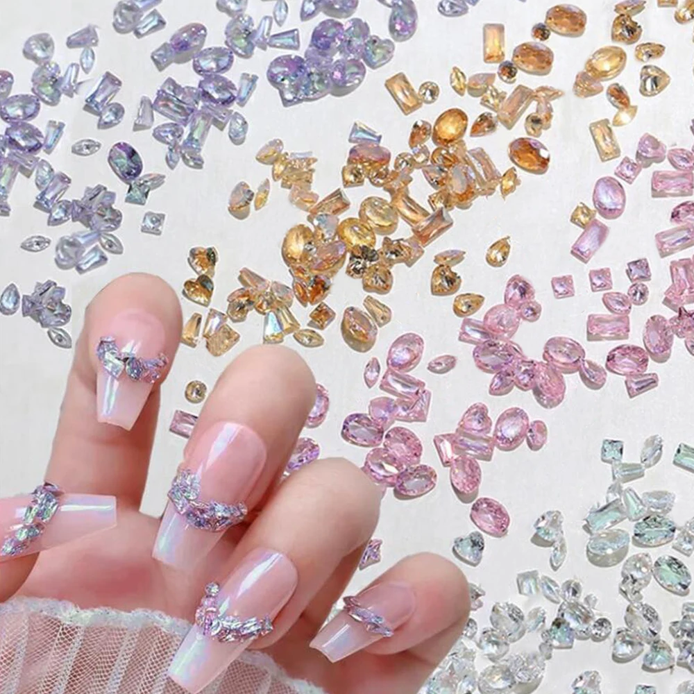 50 Uds. Sparkle Mini Aurora Zircon Rhinestone Nail Charm 3D mezcla de formas Flatback diamante piedras preciosas para uñas decoración de manicura DIY