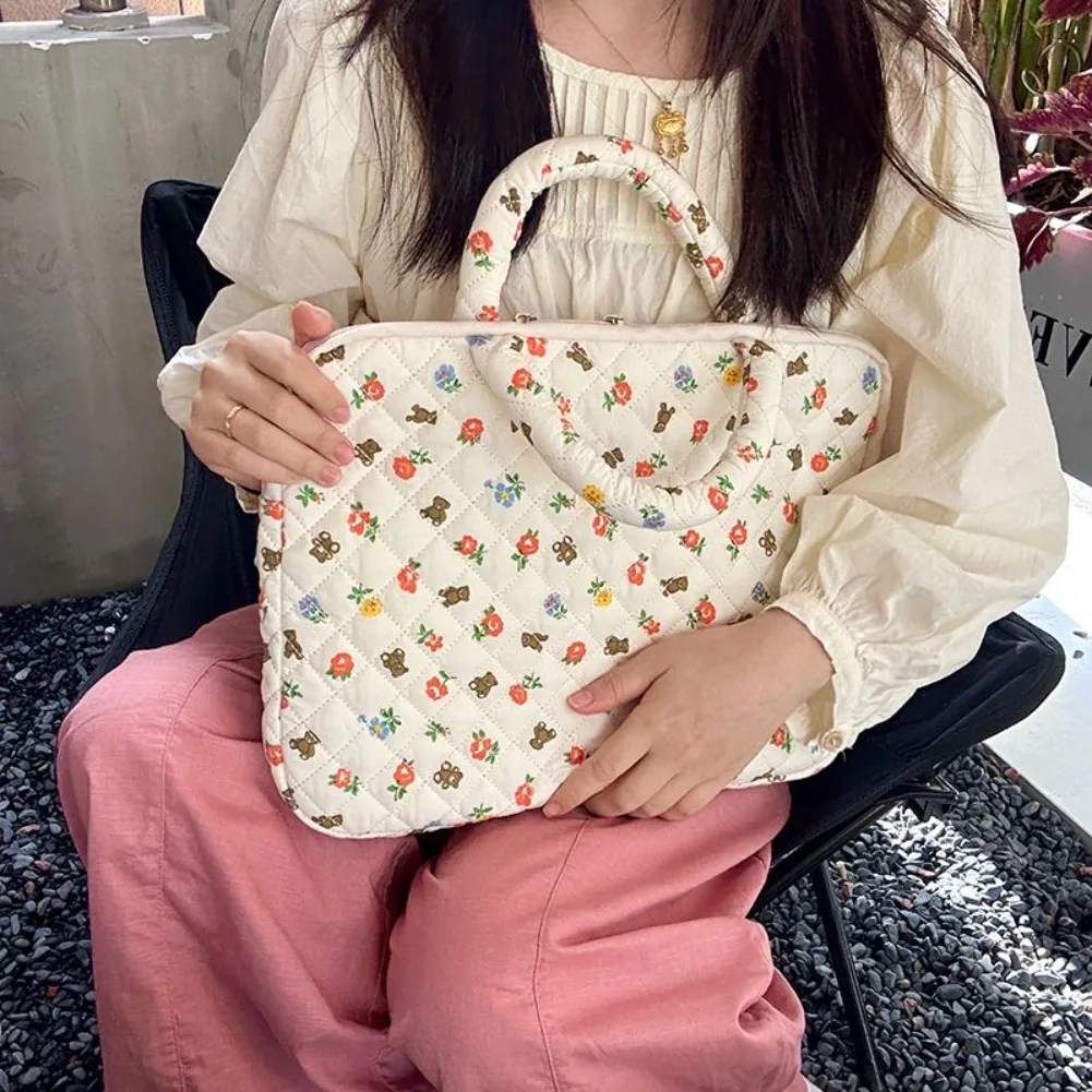 Korean Floral Laptop Bag 14/16 Inch Cartoon Handbag Travel Macbook Air Case Sleeve Fashion Polka Dot Computer Briefcase Bags