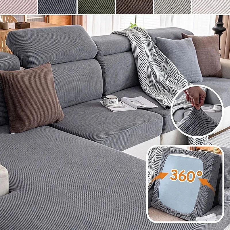 Elastic Stretch Fit Sofa Cover White Removable Washable Jacquard Fabric Slipcover for Living Room Furniture Pet Proof Protection