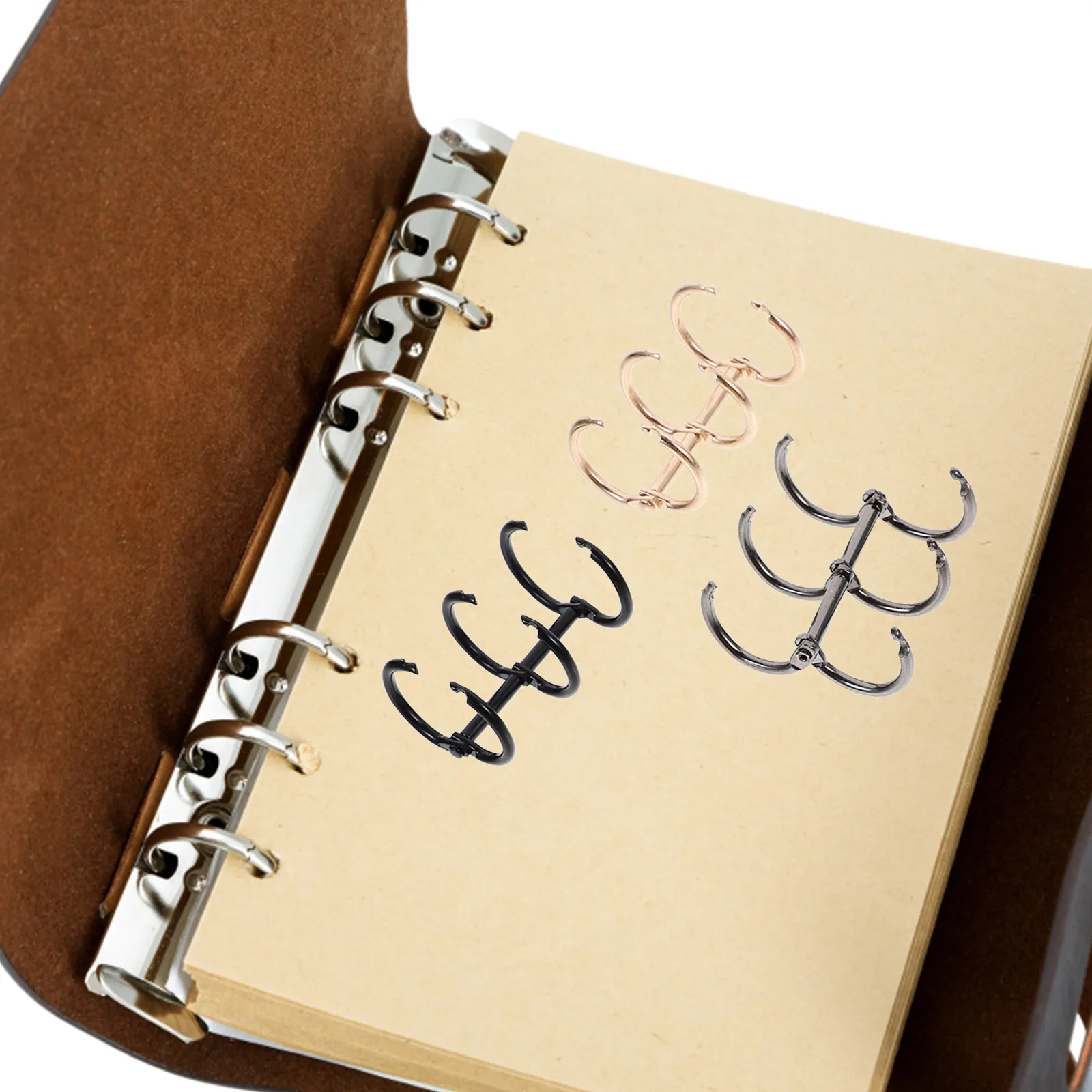 

4Pcs Triple Link Metal Binder Rings 3 Hole Book Rings for DIY Notebook Binding Loose Leaf Paper Storage School Office