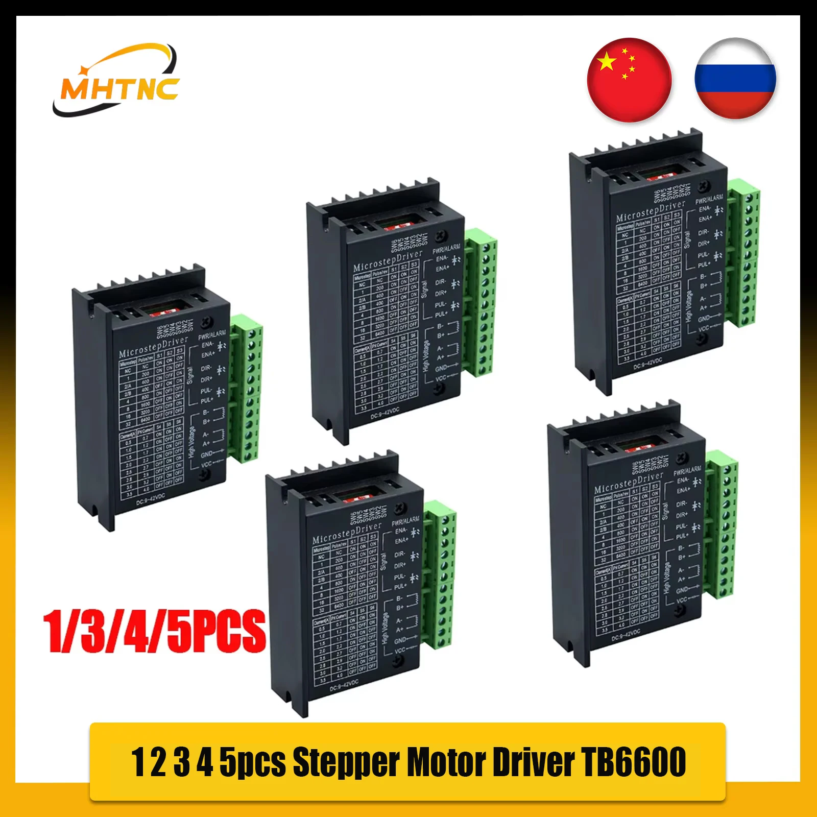 1 2 3 4 5pcs Stepper Motor Driver TB6600 42/57 Type NEMA 17 23 0.5-3.5A Stepping Controller for 3D Printer CNC Router