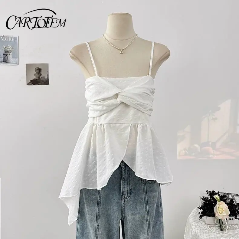 

Ruffled Sweet Color-blocked Plaid Halter Tank Top for Women's Summer Irregular Waist-cinching Slimming Blouse