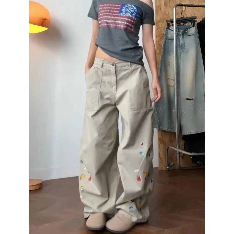 

Повседневные джинсовые джинсы женские летние свободные прямые свободные американские уличные хип-хоп крутые брюки длиной до пола