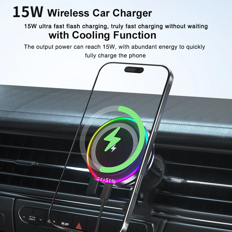 

UYUXIO 15W Fast Charging Magnetic Wireless Car Charger Adapter Car Mount Phone Holder with TEC Refrigeration Function for iPhone