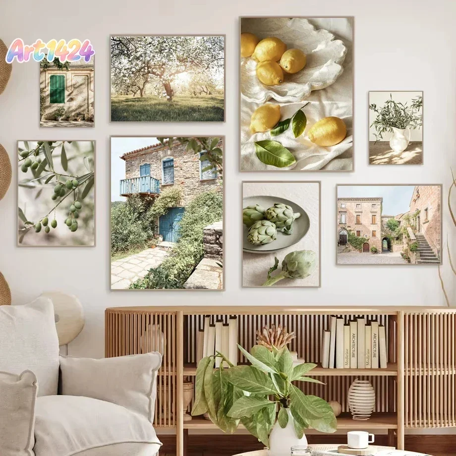 Sunshine Olive Tree Branches Leaves Architecture Coffee Lemon Posters Prints Canvas Painting Nordic Wall Art Living Room Deco