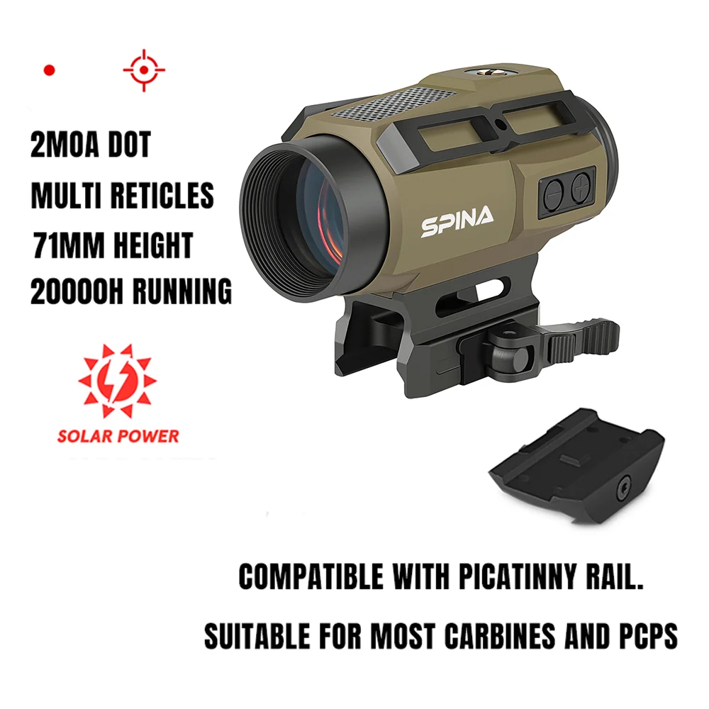 ​​SPINA OPTICS SolarYardMight Rotpunktvisier 1x30 Solarbetrieben Schnellwechselmontage (QD) für Jagd & Taktik AR CQB Kompatibel mit .223/5.56/.308​​ 8