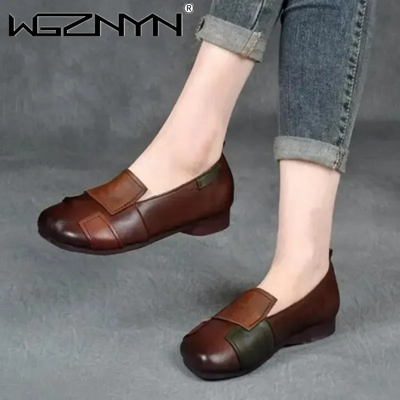 Women's Flat Shoes Soft Sole Vintage Style for Middle-aged Mothers 2025 Spring Summer Footwear Zapatillas De Mujer Size 35-43