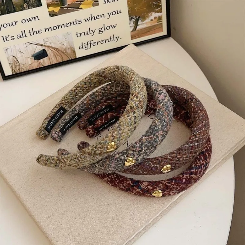 New retro love gold label headband small fragrance high cranial top pressure hair versatile high-end thin edge hair accessories