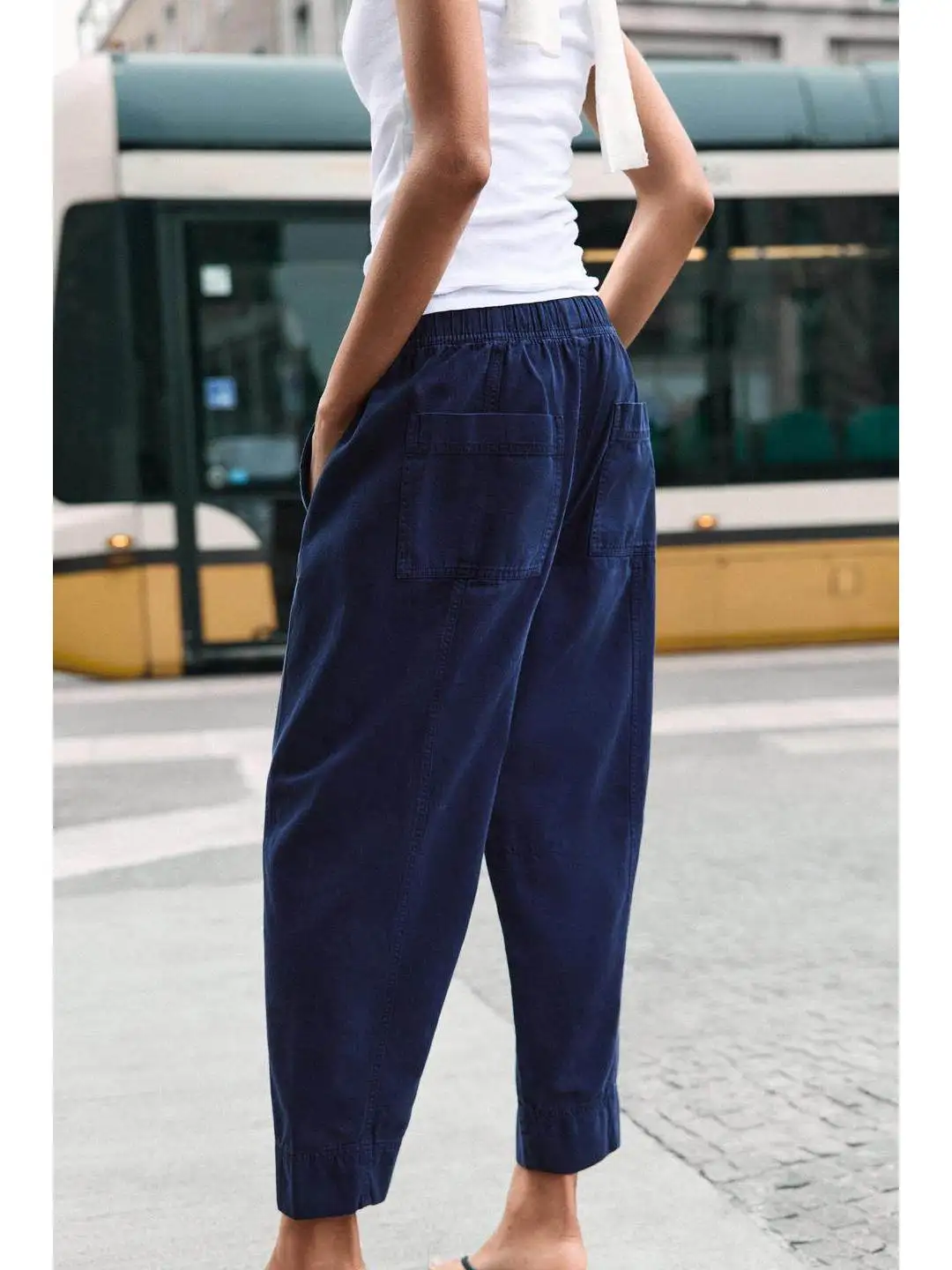 Low Waist Adjustable Elastic Waist Casual Pants with Pockets Versatile Style Women's Fashion Spring Season Cotton Blend