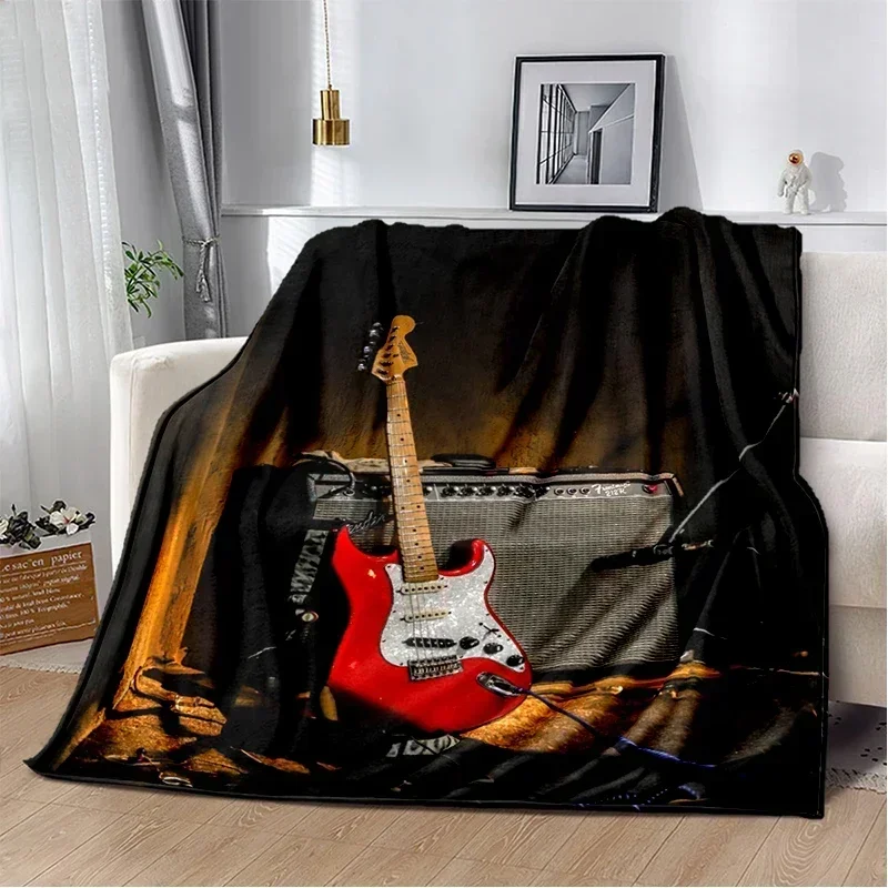 

New Style D Fender Retro Guitar Music Themed Soft Blanket for Home Bedroom Sofa Bed Travel and Picnic Use