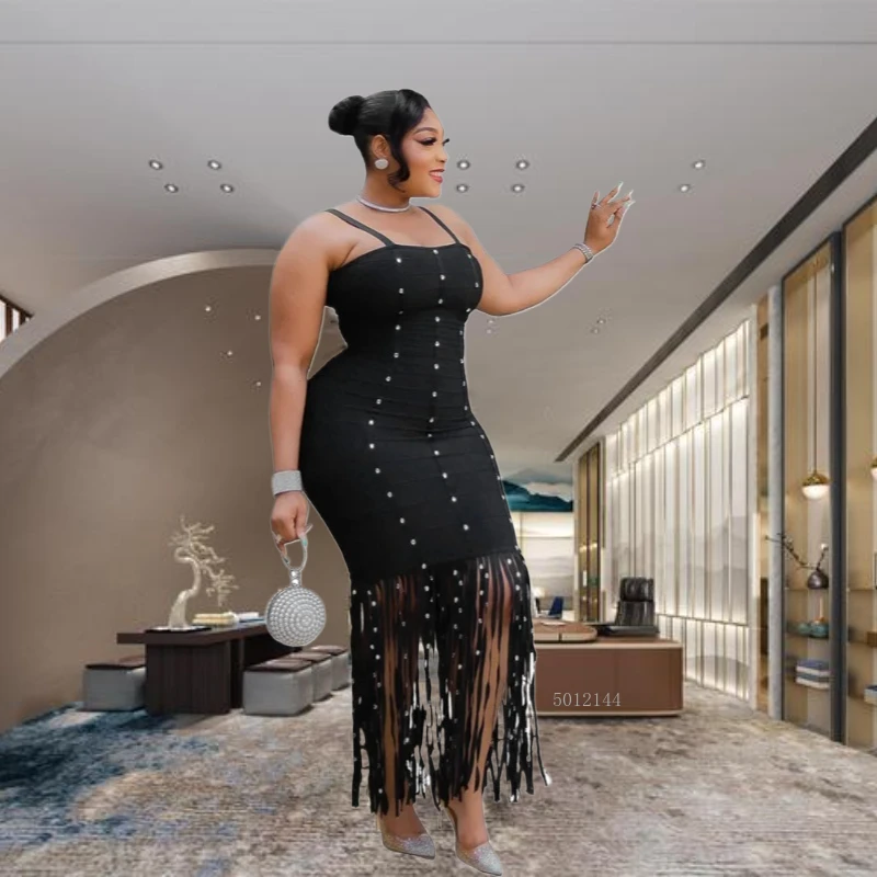 

Черное африканское длинное платье Дашики для женщин, без рукавов из полиэстера, лето 202, сексуальный вечерний наряд с кисточкой