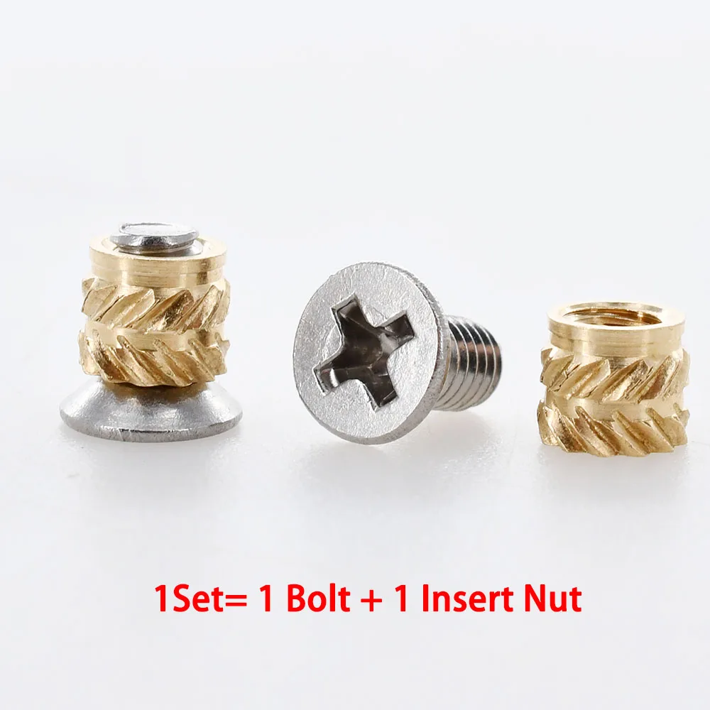 M2-M6 Copper Threaded Inert Nut Screw Set Stainless Steel Bolt Knurled Embedded Hot Melt Inserts Nut Insertion Notebook Nuts Kit