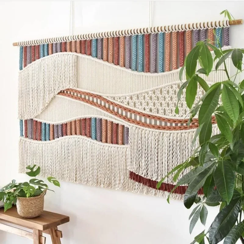 

Handmade room woven tapestry colored fringed wall decoration background wall entrance decoration homestay bedroom hanging